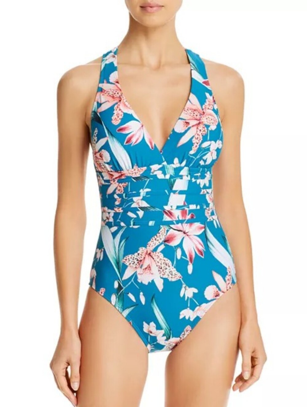 La Blanca Printed Cross-Back Floral One Piece Swimsuit